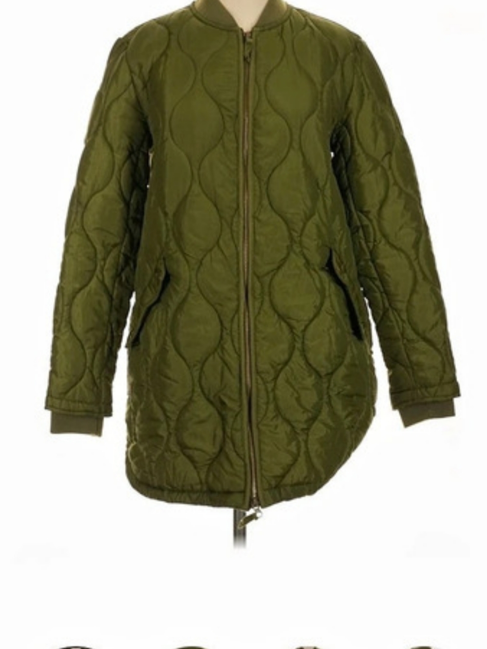 Avec Les Filles Drawstring Waist Quilted Jacket Green Small